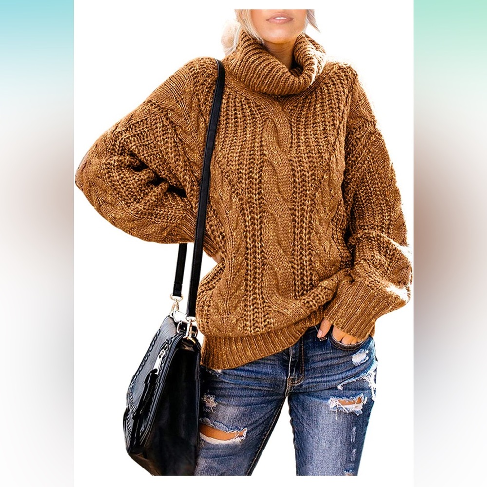 Burnt orange knit sweater with slouchy neck.
